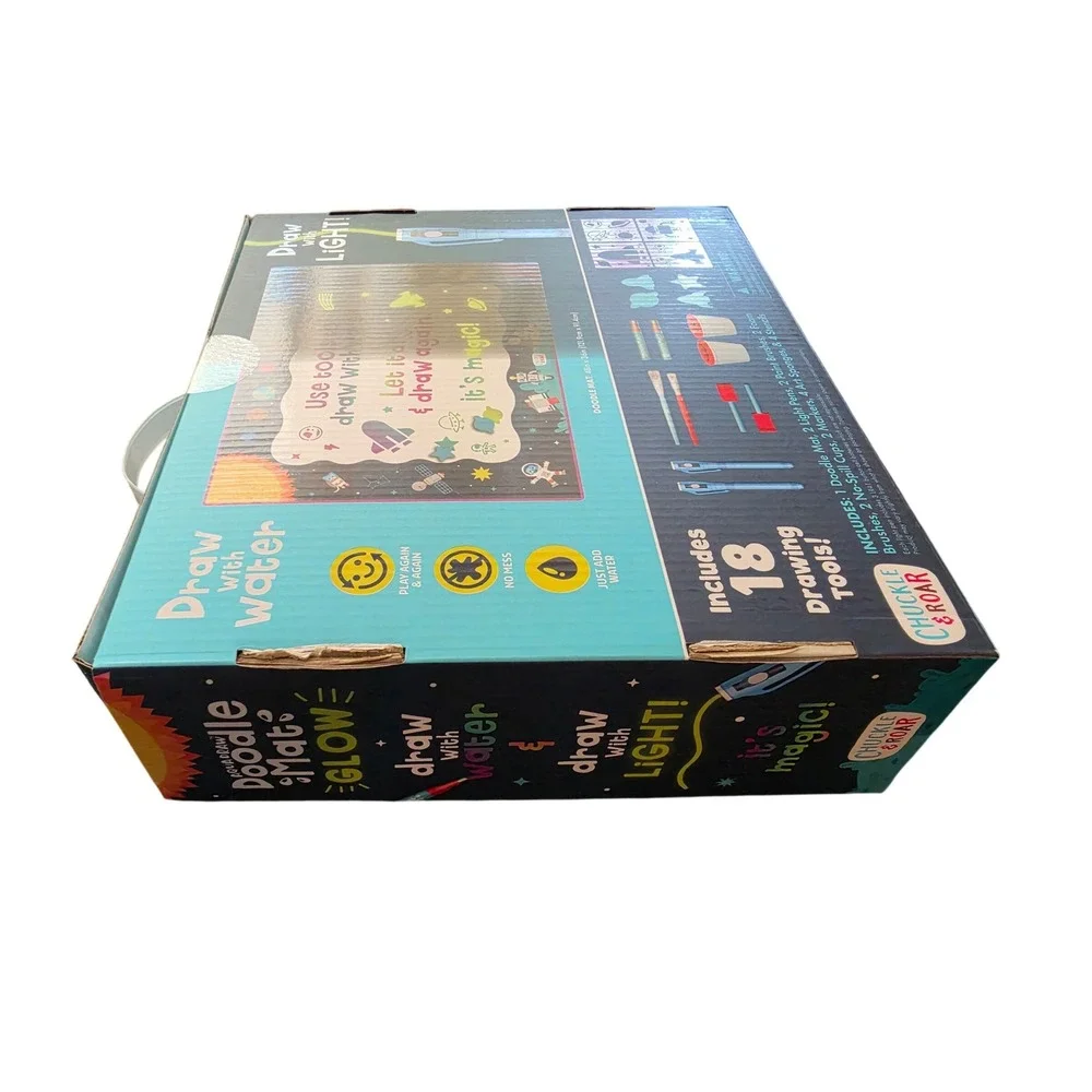 Glow Doodle Mat Jumbo 4x3 Aqua Draw Kids No Mess Drawing Set w/ 18 Tools NEW